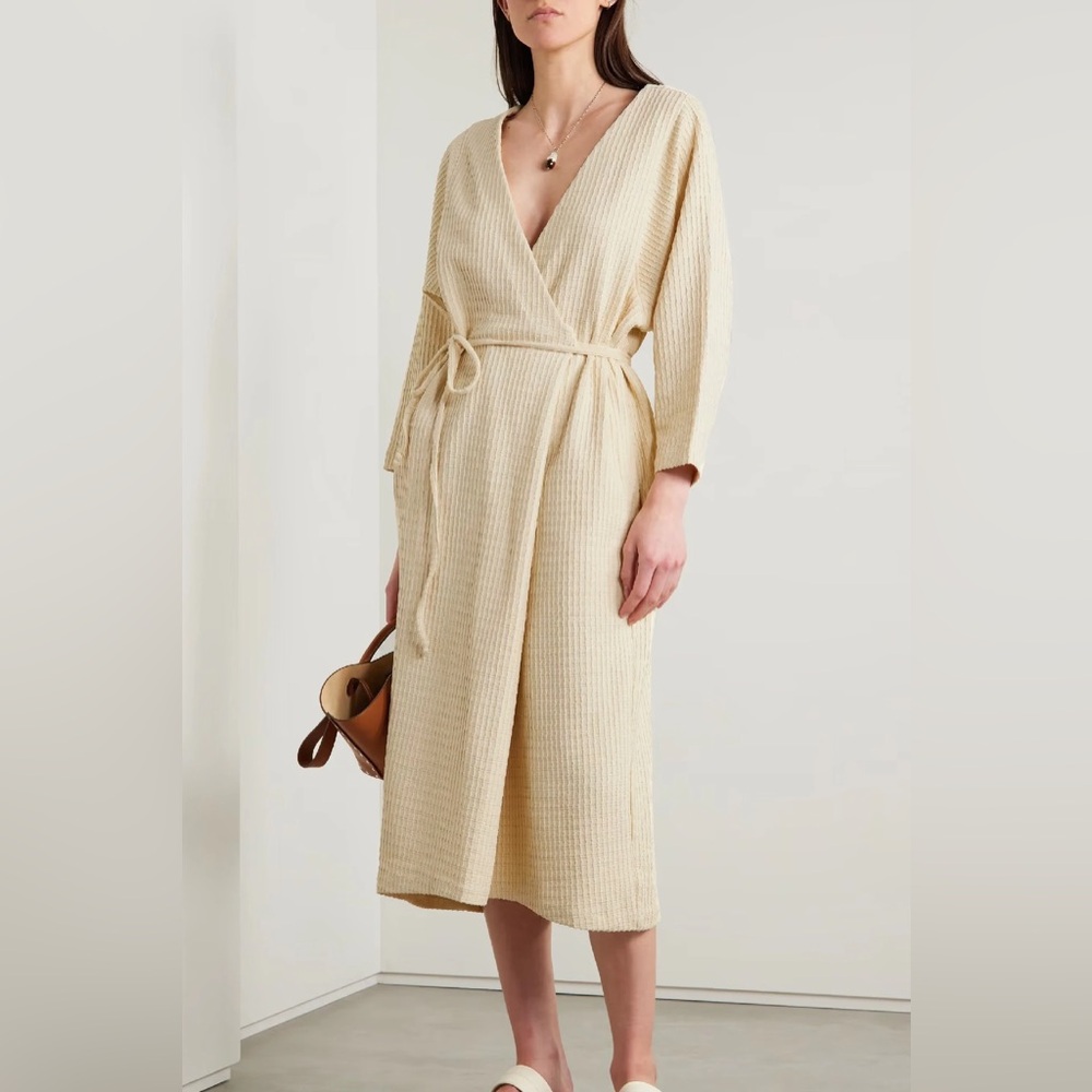 Mara Hoffman Tiffany Wrap Dress - Cream Ivory Waffle Texture Midi Dress sz 2X - Picture 7 of 7